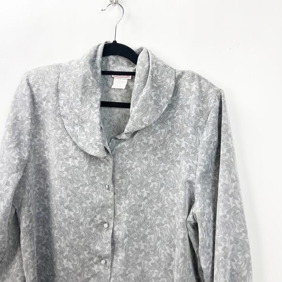Vintage Lauren Lee 18 Womens Gray Print Button-front Blouse - Picture 2 of 5